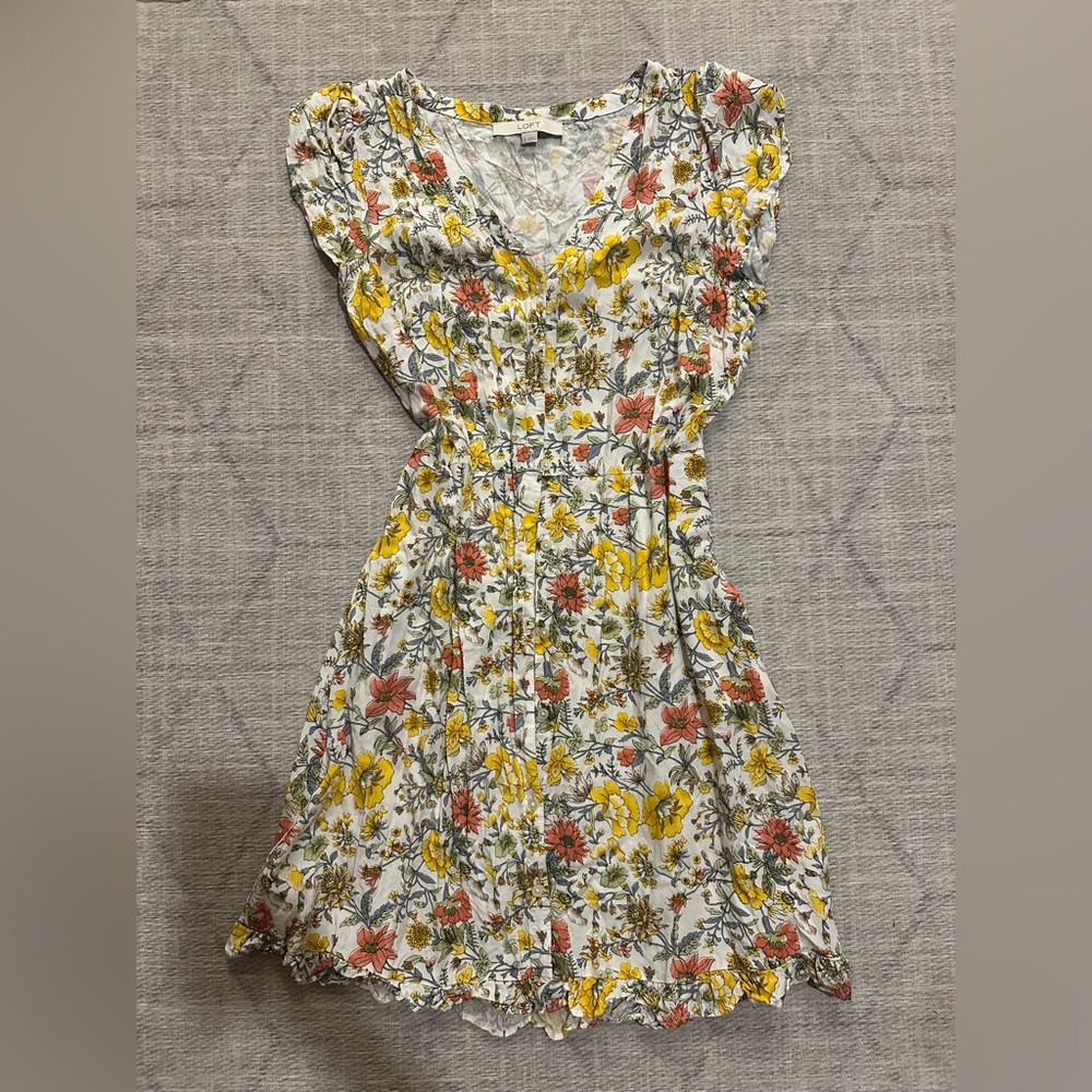 LOFT Floral Dress with Yellow and Red Blooms